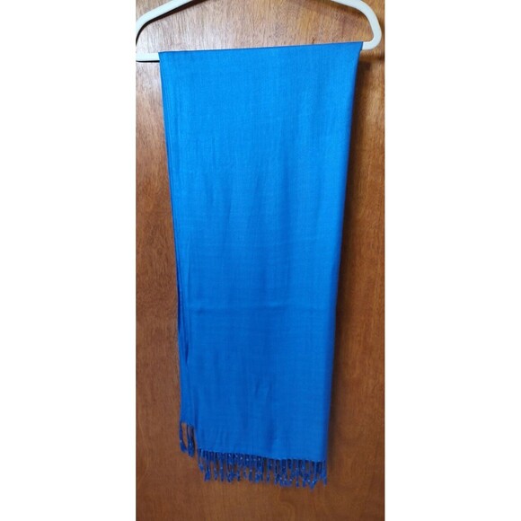 Lot of 2 100% Pashmina fringed scarves, red and royal blue - Picture 1 of 16
